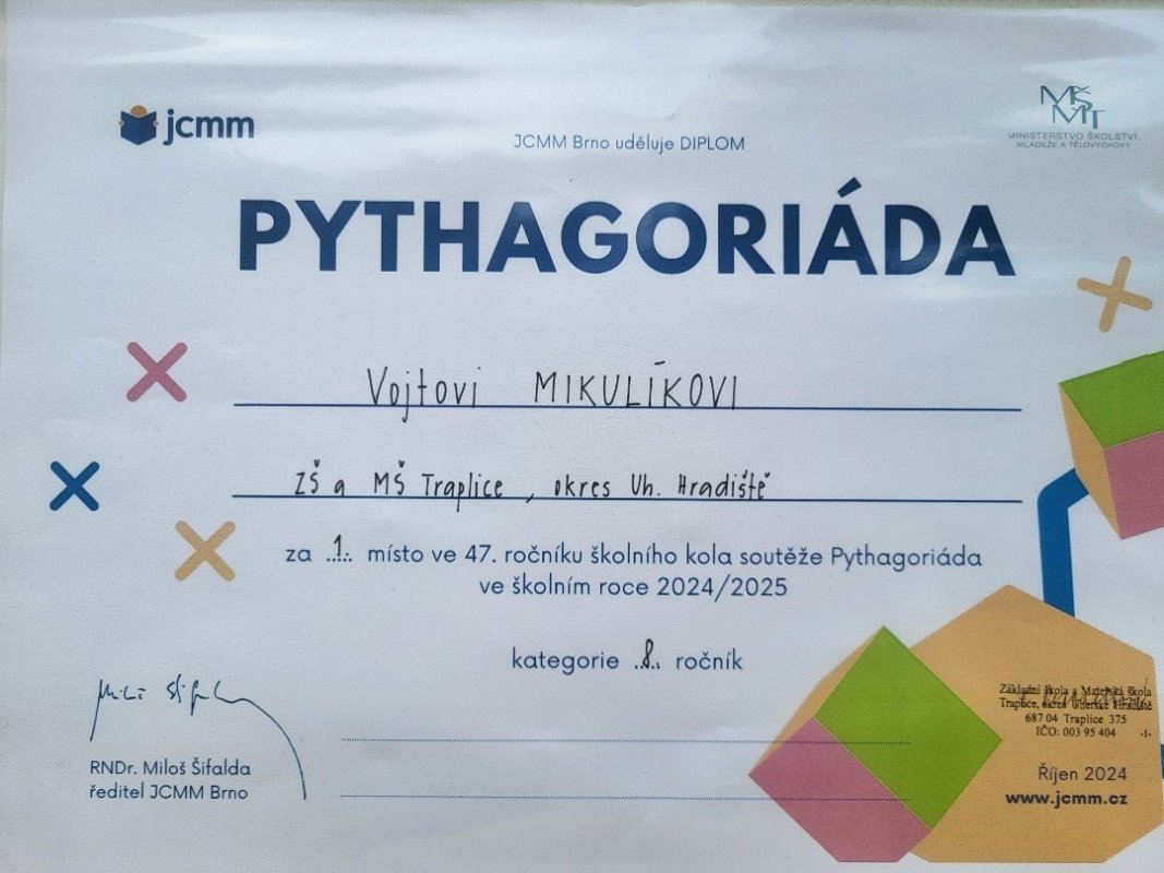 Úspěch v okresním kole Pythagoriády