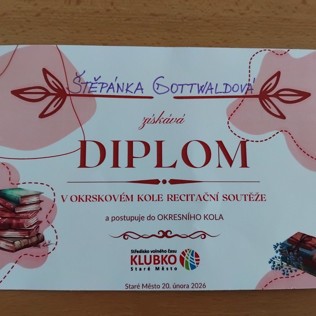 Úspěch Štěpánky Gottwaldové z 8. třídy