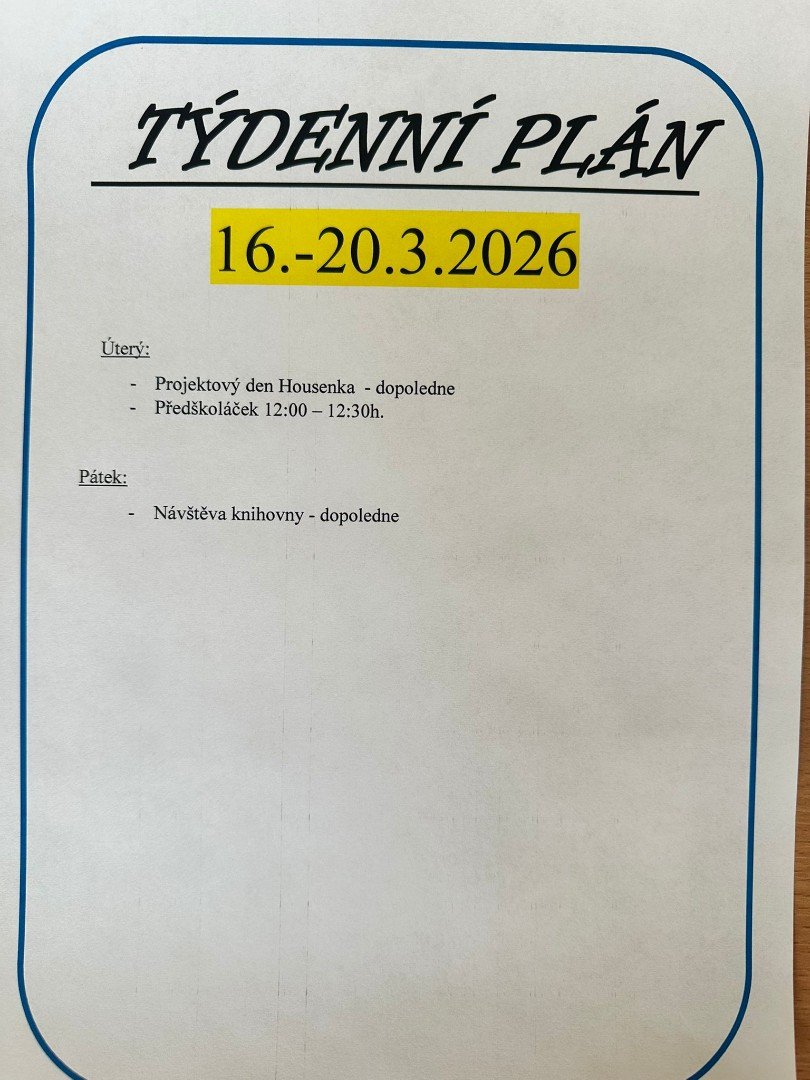 Týdenní plán od 16.3. do 20.3. - Kniha